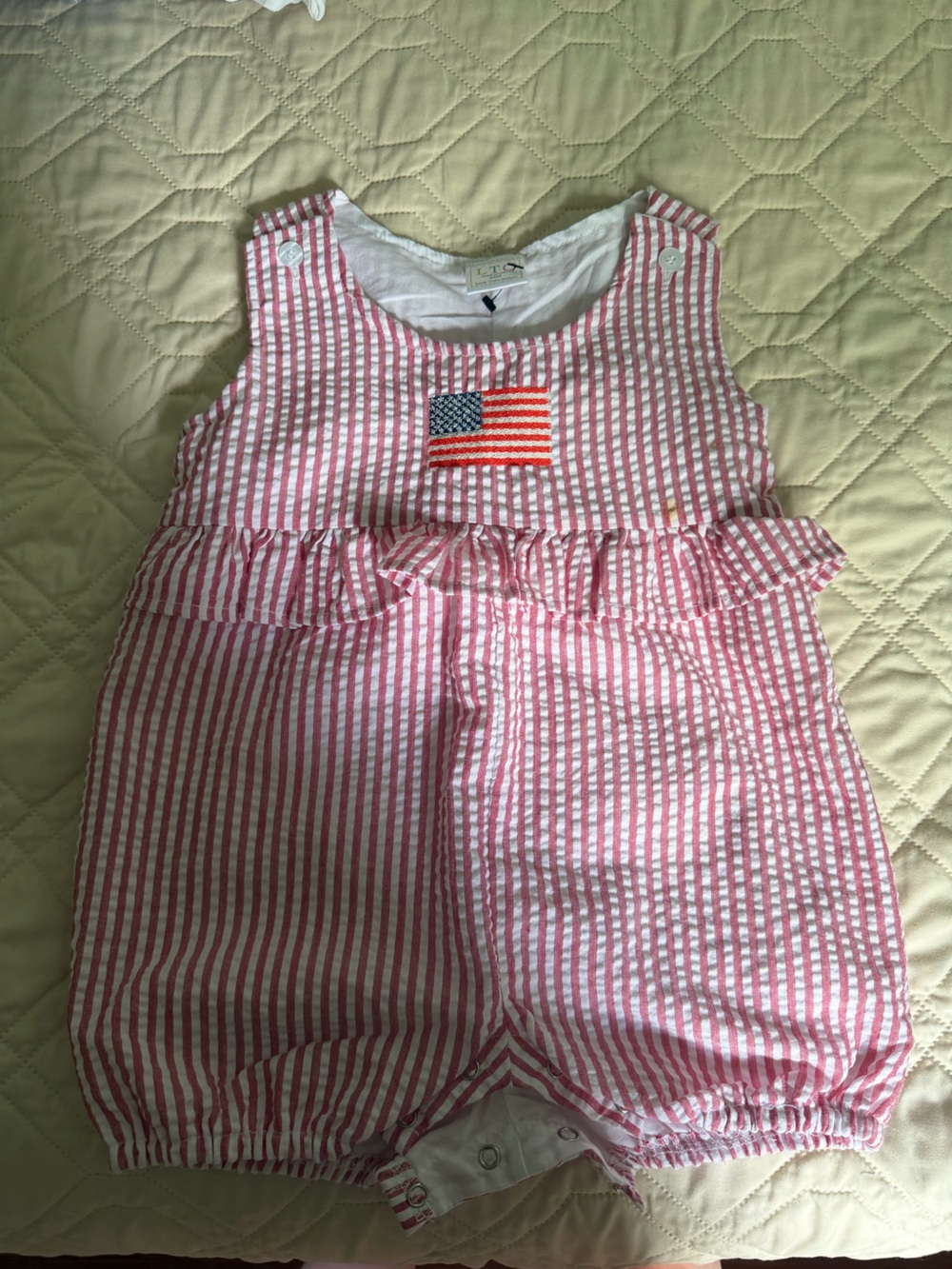 LTC Pink and White Striped Girls' romper with Flag